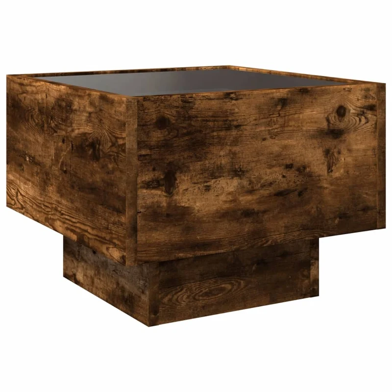 Table de chevet avec LED 40 x 40 x 30 cm bois d'ingénierie marron et verre DEC033130