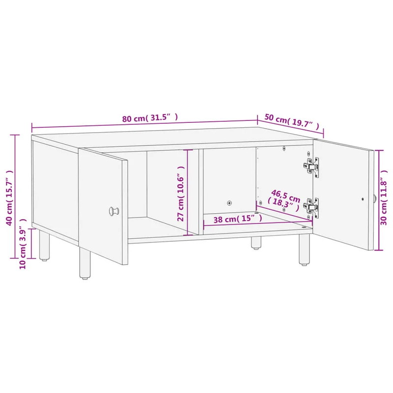 Table basse design moderne et contemporaine 80 x 50 x 40 cm bois massif de manguier noir DEC039770