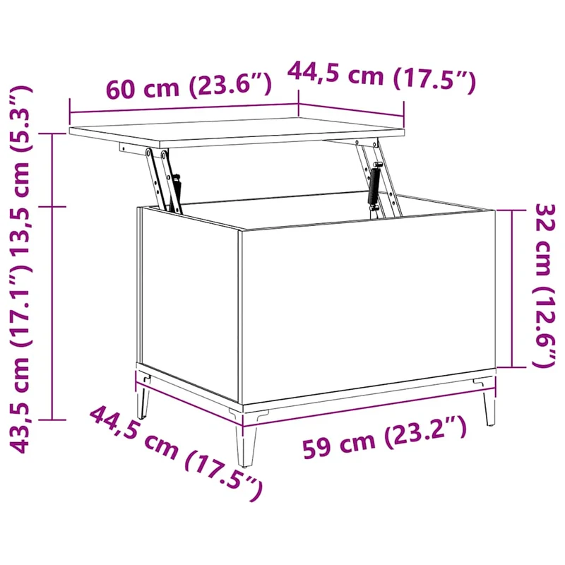 Table basse avec plateau relevable design moderne 60 x 44,5 x 45 cm bois d'ingénierie noir et métal DEC039700
