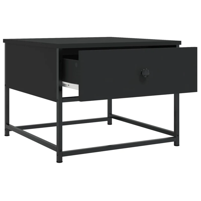 Table basse avec tiroir design industriel 51 x 51 x 40 cm bois d'ingénierie noir et métal DEC039680