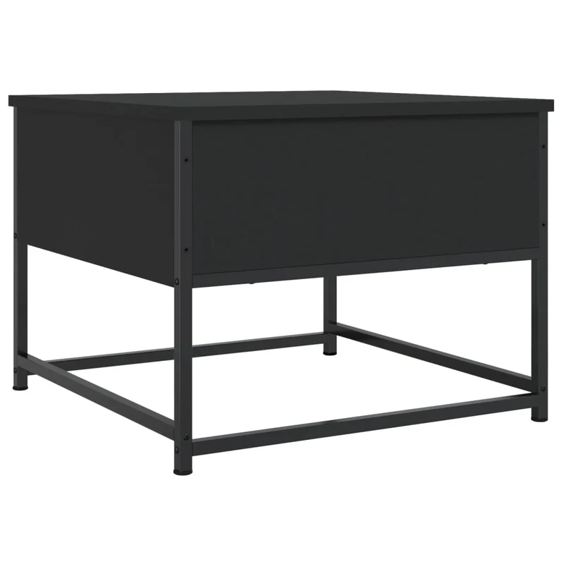 Table basse avec tiroir design industriel 51 x 51 x 40 cm bois d'ingénierie noir et métal DEC039680