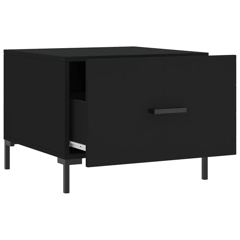 Table basse avec tiroir design moderne et contemporain 50 x 50 x 40 cm bois d'ingénierie noir et fer DEC039667