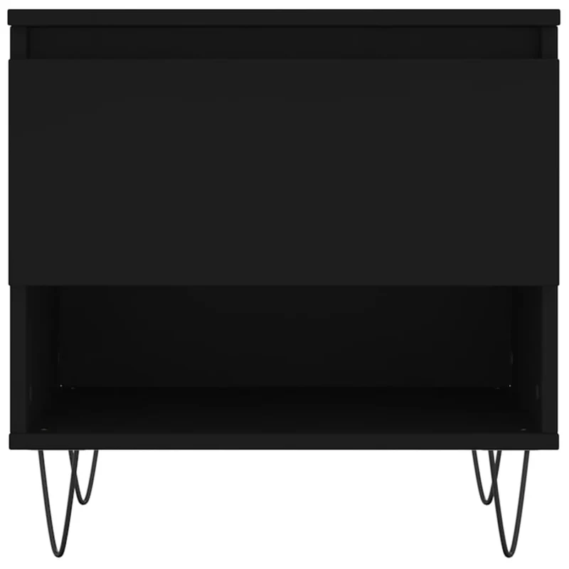 Table basse avec tiroir design moderne 50 x 46 x 50 cm bois d’ingénierie noir et métal DEC039656