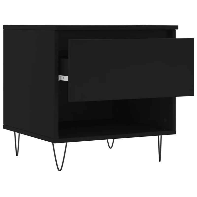 Table basse avec tiroir design moderne 50 x 46 x 50 cm bois d’ingénierie noir et métal DEC039656