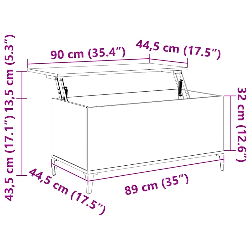 Table basse avec plateau relevable design rustique 90 x 44,5 x 45 cm bois d'ingénierie couleur chêne et métal DEC039022