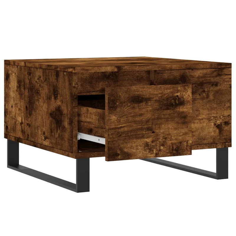 Table basse avec tiroirs design rustique 55 x 55 x 36,5 cm bois d'ingénierie marron et métal DEC038430
