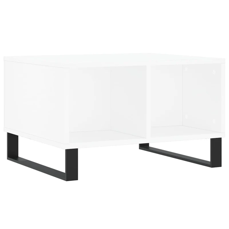 Table basse avec 4 compartiments design moderne et contemporaine 60 x 50 x 36,5 cm bois d'ingénierie blanc et métal DEC037916