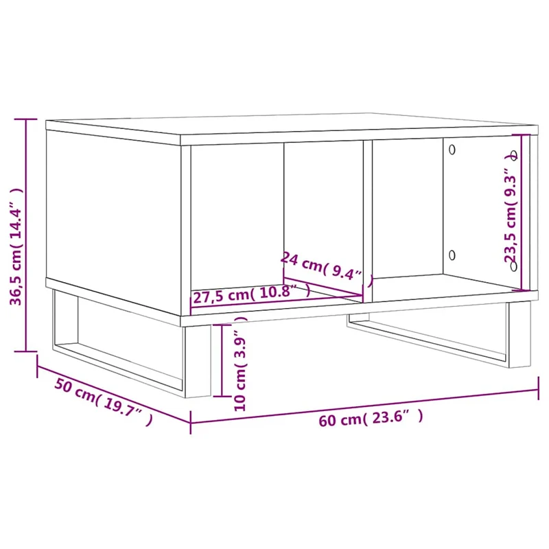 Table basse avec 4 compartiments design moderne et contemporaine 60 x 50 x 36,5 cm bois d'ingénierie blanc et métal DEC037916