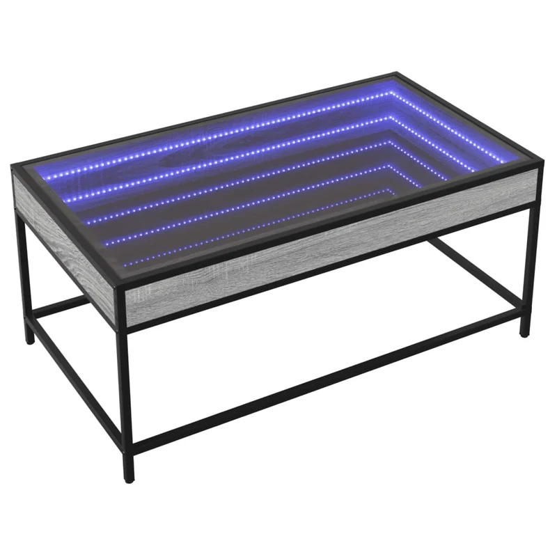 Table basse de salon design moderne avec LED 90 x 50 x 41 cm bois d'ingénierie gris verre et métal DEC037539