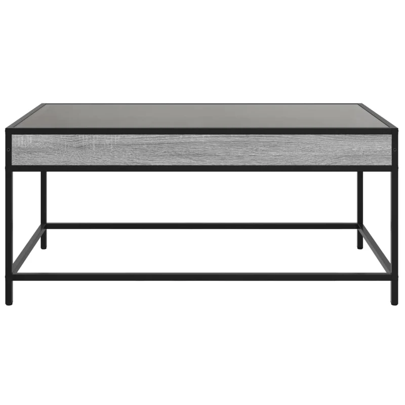 Table basse de salon design moderne avec LED 90 x 50 x 41 cm bois d'ingénierie gris verre et métal DEC037539