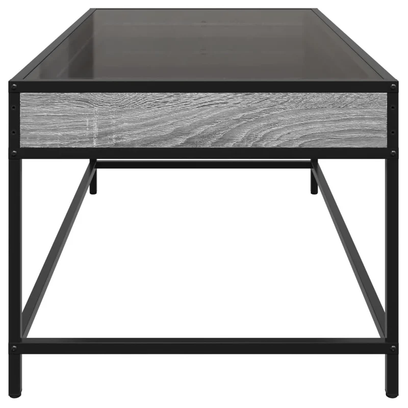 Table basse de salon design moderne avec LED 90 x 50 x 41 cm bois d'ingénierie gris verre et métal DEC037539