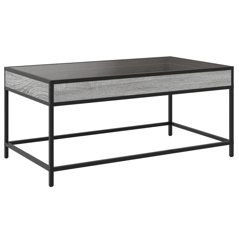 Table basse de salon design moderne avec LED 90 x 50 x 41 cm bois d'ingénierie gris verre et métal DEC037539