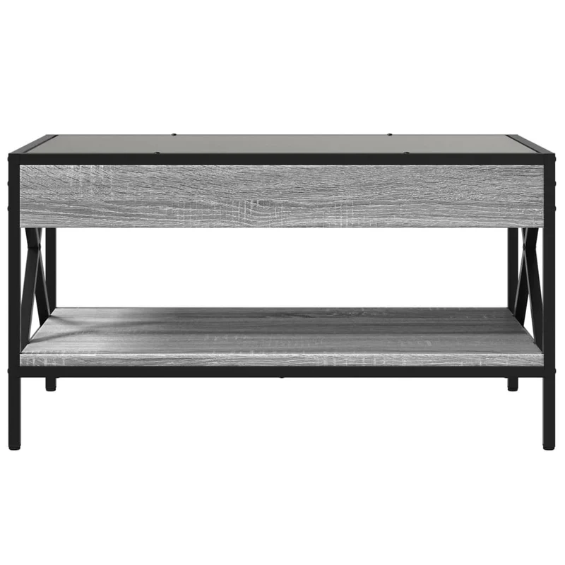 Table basse de salon avec étagère design industriel avec LED 70 x 50 x 38 cm bois d'ingénierie gris verre et métal DEC037533