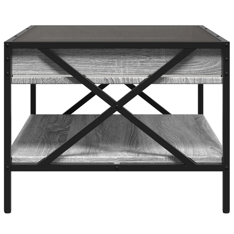 Table basse de salon avec étagère design industriel avec LED 70 x 50 x 38 cm bois d'ingénierie gris verre et métal DEC037533