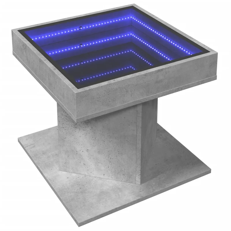 Table basse de salon design moderne avec LED 50 x 50 x 45 cm bois d'ingénierie gris et verre DEC037424