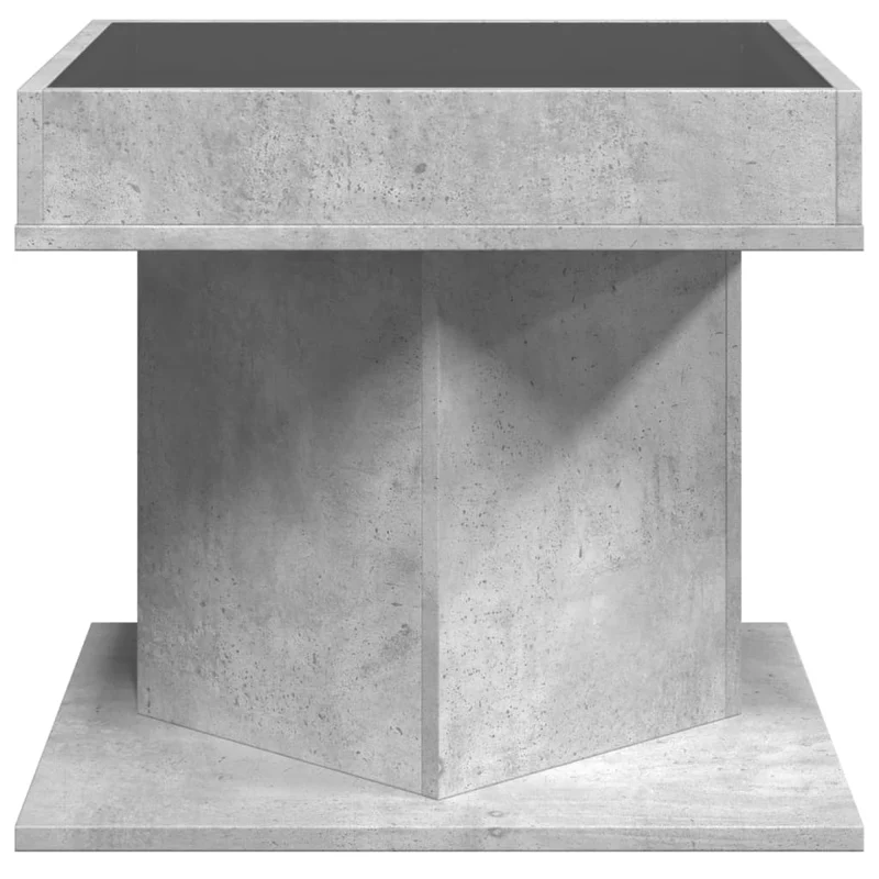 Table basse de salon design moderne avec LED 50 x 50 x 45 cm bois d'ingénierie gris et verre DEC037424