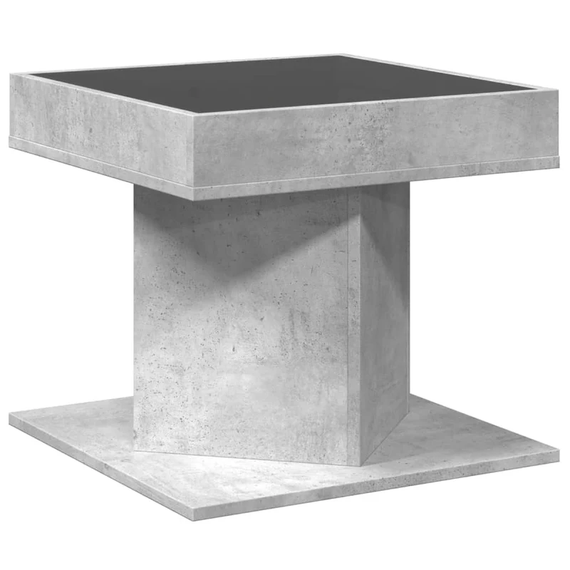 Table basse de salon design moderne avec LED 50 x 50 x 45 cm bois d'ingénierie gris et verre DEC037424