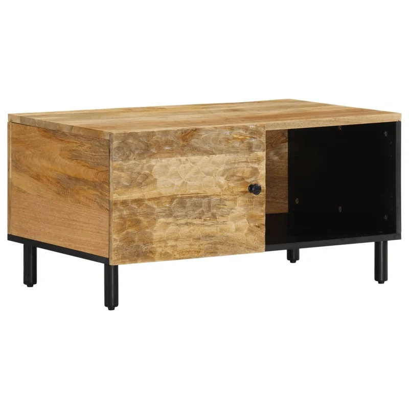 Table basse de salon design rustique 80 x 50 x 40 cm bois de manguier massif et fer DEC037152