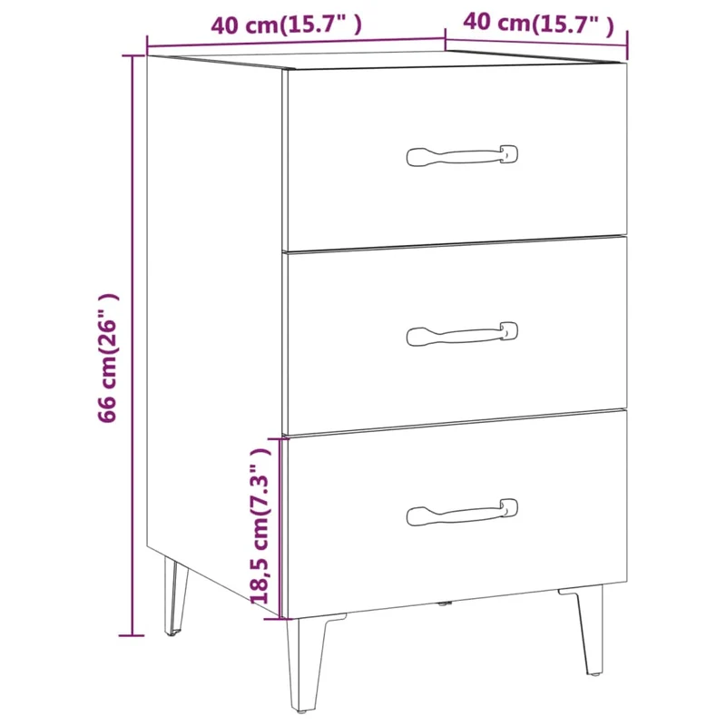 Table de chevet avec 3 tiroirs 40 x 40 x 66 cm bois d'ingénierie blanc et métal DEC033398