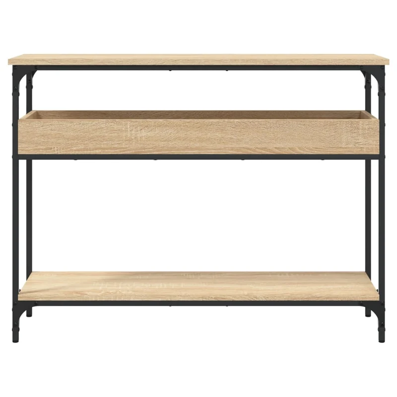 Table console avec étagère style industriel 100 x 29 x 75 cm bois d'ingénierie couleur chêne et métal DEC031646