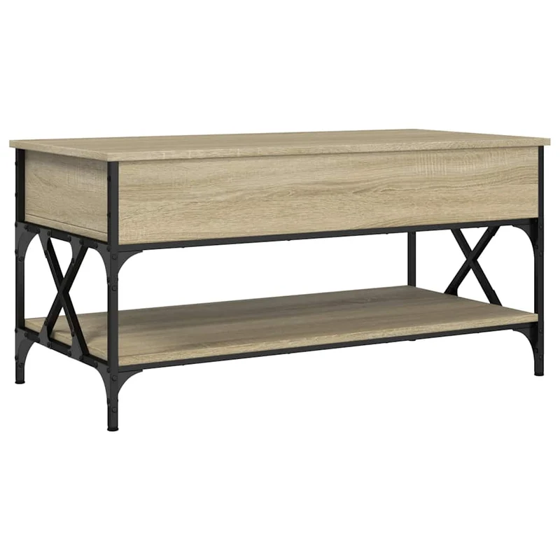 Table basse avec plateau relevable design rustique et industriel 100 x 50 x 50cm bois d'ingénierie et métal DEC038874