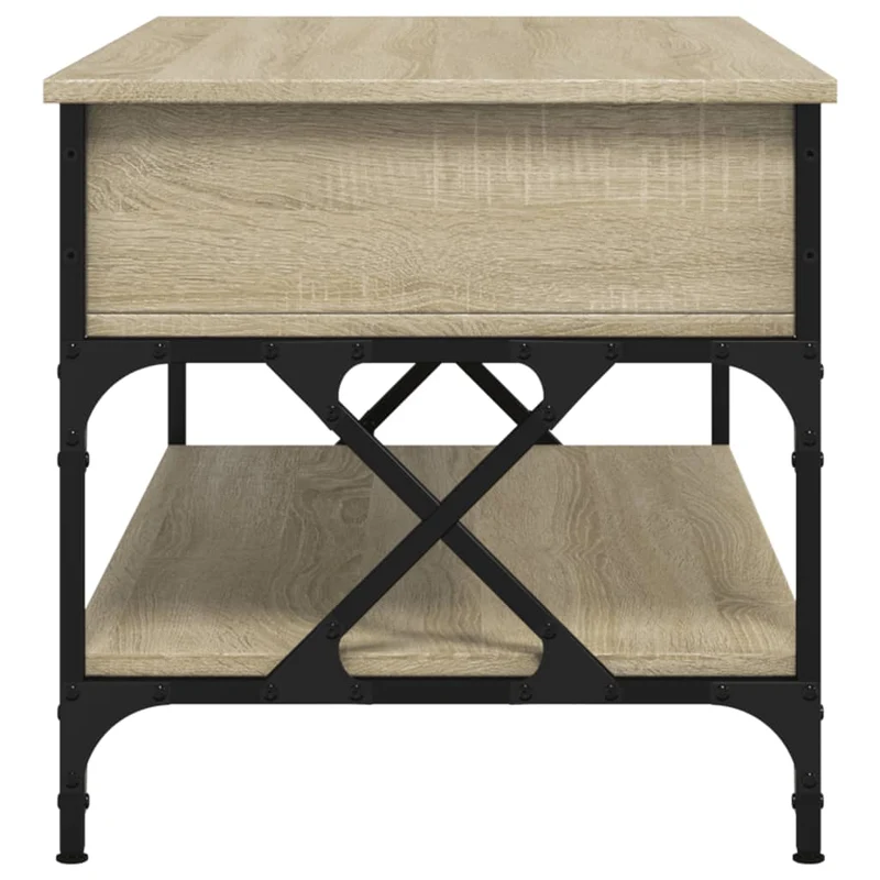 Table basse avec plateau relevable design rustique et industriel 100 x 50 x 50cm bois d'ingénierie et métal DEC038874
