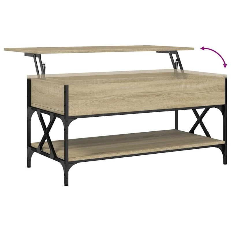 Table basse avec plateau relevable design rustique et industriel 100 x 50 x 50cm bois d'ingénierie et métal DEC038874