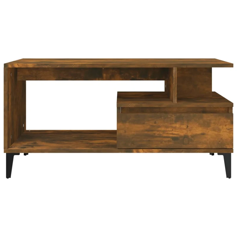 Table basse avec tiroir et étagère design rustique 90 x 49 x 45 cm bois d'ingénierie marron et métal DEC038513