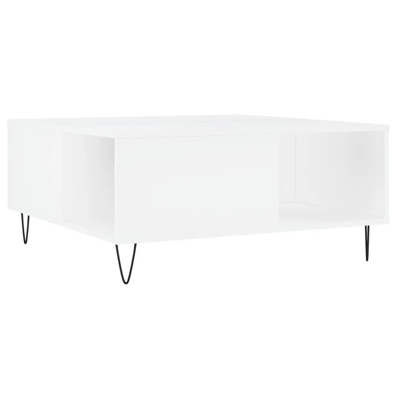 Table basse design moderne et contemporaine 80 x 80 x 36,5 cm bois d'ingénierie blanc et métal DEC037973