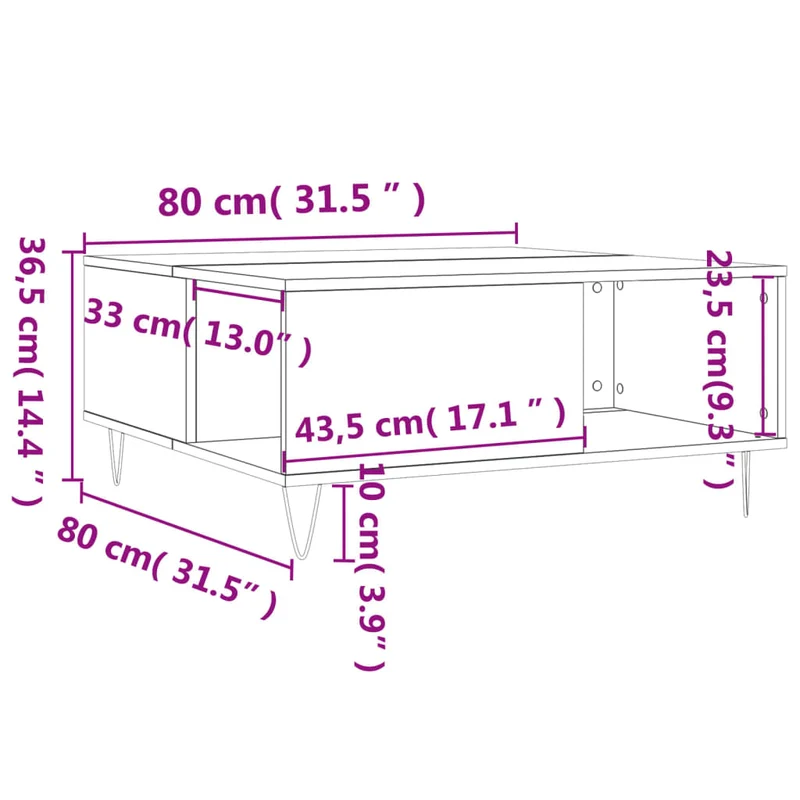 Table basse design moderne et contemporaine 80 x 80 x 36,5 cm bois d'ingénierie blanc et métal DEC037973
