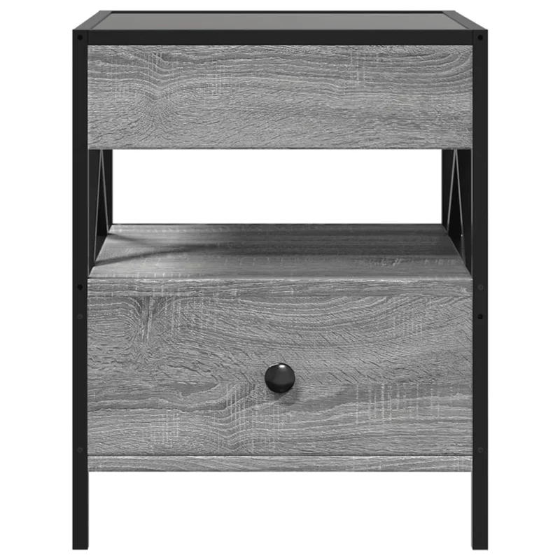 Table basse de salon avec tiroir design moderne avec LED 40 x 40 x 51 cm bois d'ingénierie gris verre et métal DEC037569
