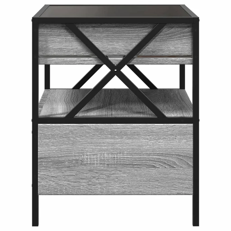 Table basse de salon avec tiroir design moderne avec LED 40 x 40 x 51 cm bois d'ingénierie gris verre et métal DEC037569