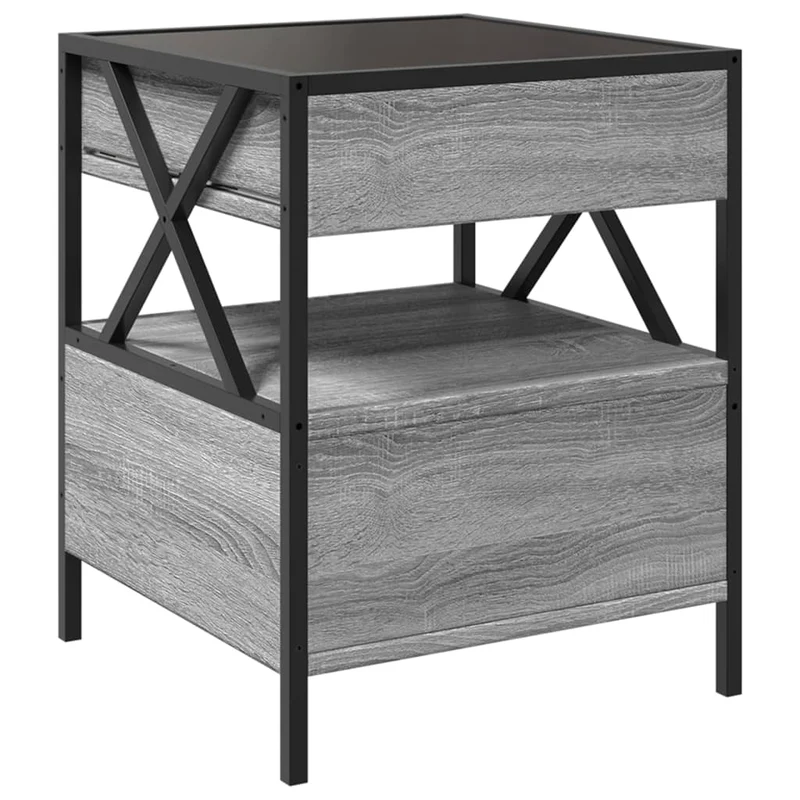 Table basse de salon avec tiroir design moderne avec LED 40 x 40 x 51 cm bois d'ingénierie gris verre et métal DEC037569