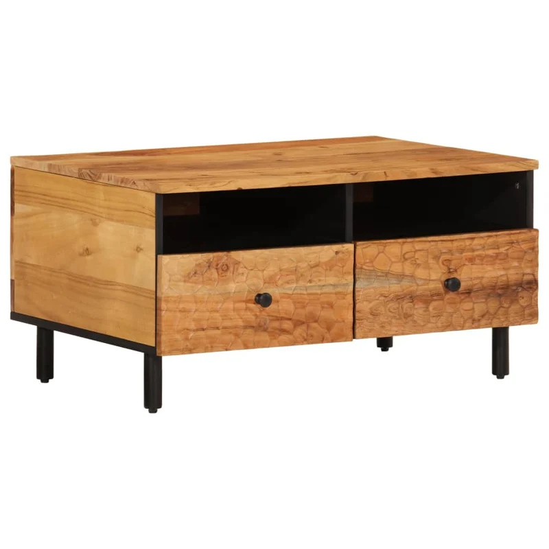 Table basse de salon avec tiroirs design rustique 80 x 54 x 40 cm bois massif d'acacia marron et fer DEC037183