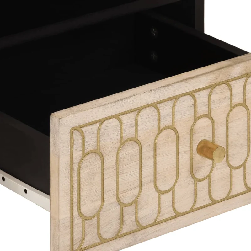Table basse de salon design moderne avec motifs sculptés 80 x 54 x 40 cm bois de manguier massif DEC037175