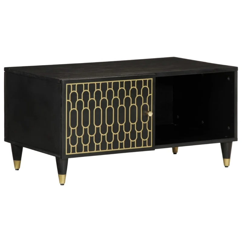 Table basse de salon design tropical 80 x 50 x 40 cm bois de manguier massif noir et fer DEC037146