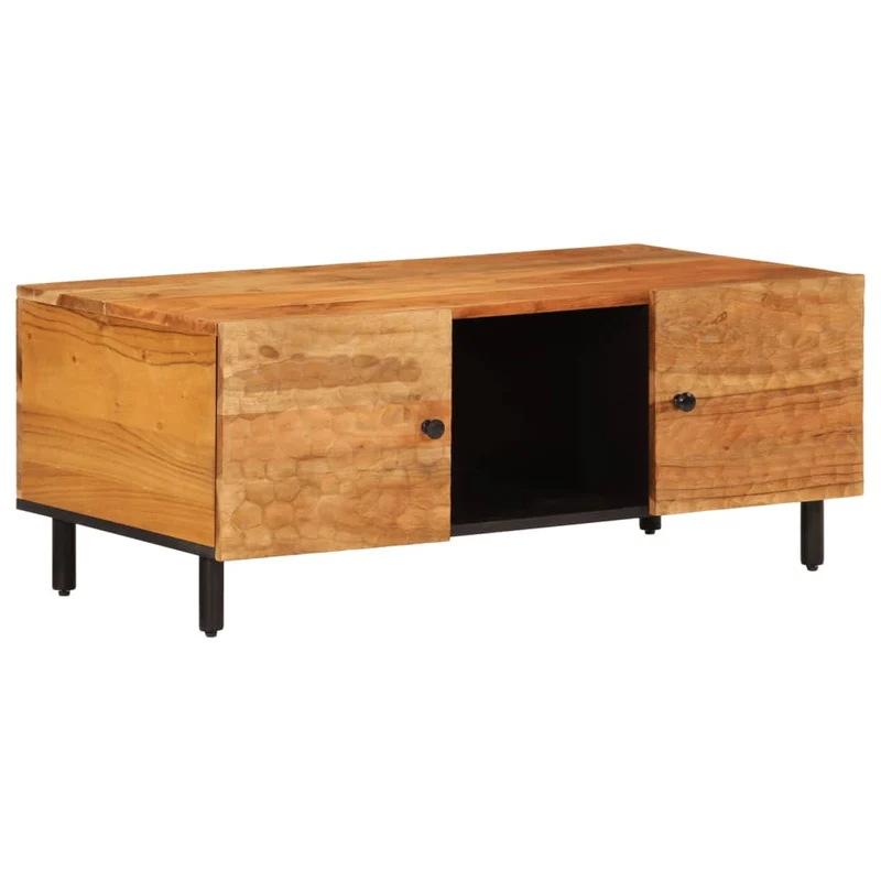 Table basse de salon design rustique 100 x 54 x 40 cm bois massif d'acacia et fer DEC036948
