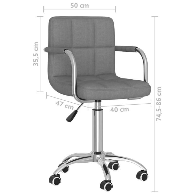 Tabouret de travail chaise de bureau sur roulettes avec accoudoirs en tissu gris clair DEC025078