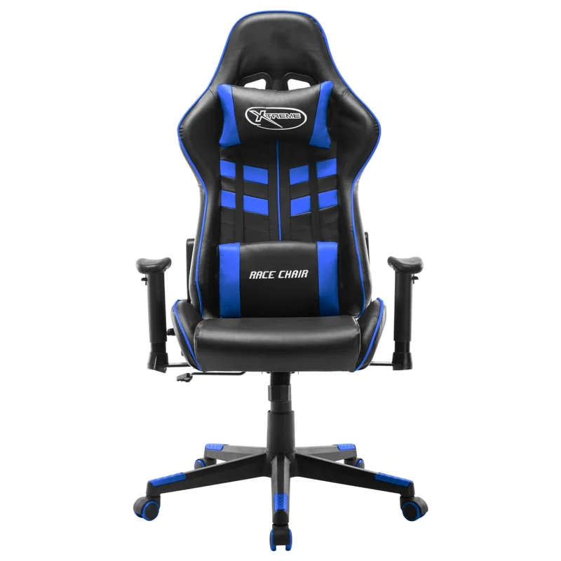 Fauteuil de bureau chaise gaming sur roulettes accoudoirs en PVC noir et bleu DEC025960