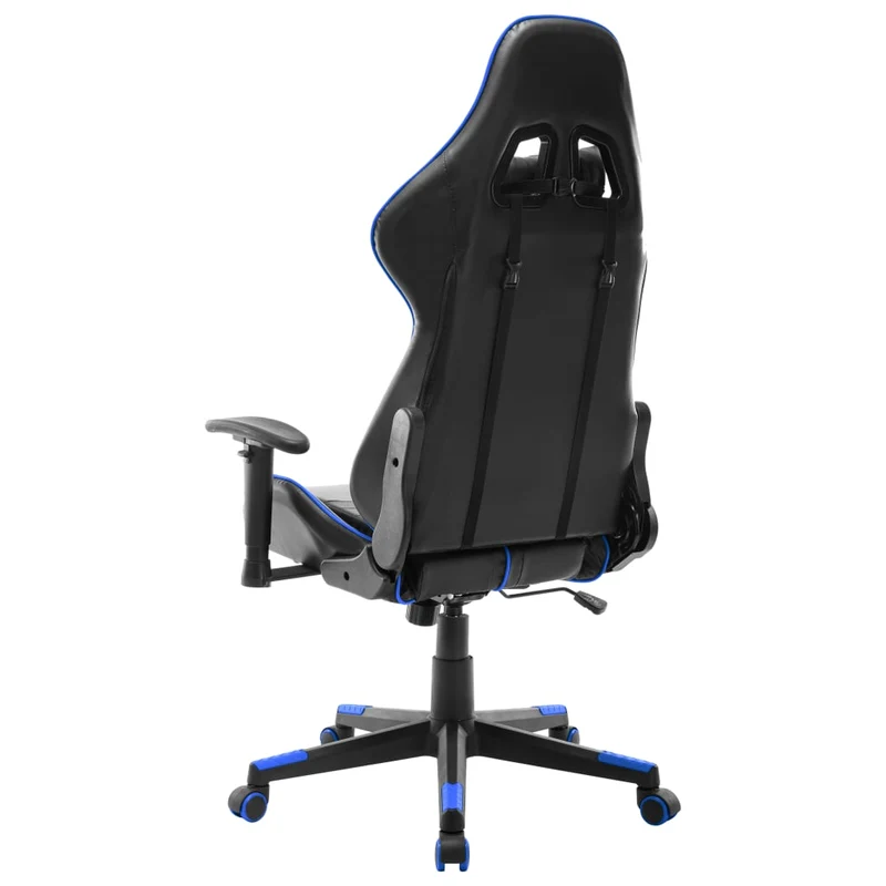Fauteuil de bureau chaise gaming sur roulettes accoudoirs en PVC noir et bleu DEC025960