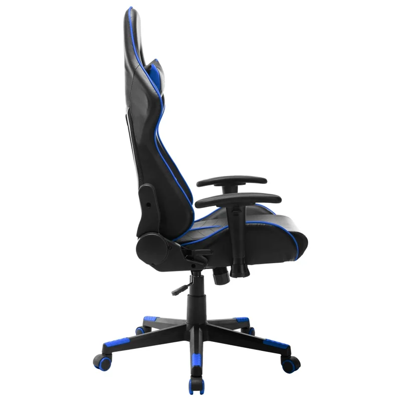 Fauteuil de bureau chaise gaming sur roulettes accoudoirs en PVC noir et bleu DEC025960