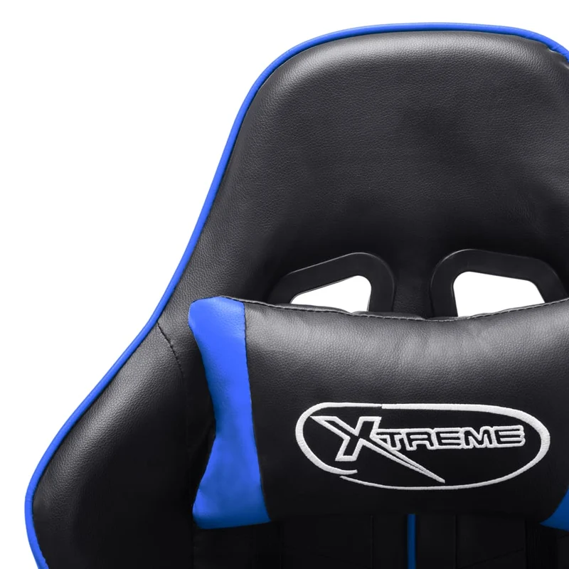 Fauteuil de bureau chaise gaming sur roulettes accoudoirs en PVC noir et bleu DEC025960