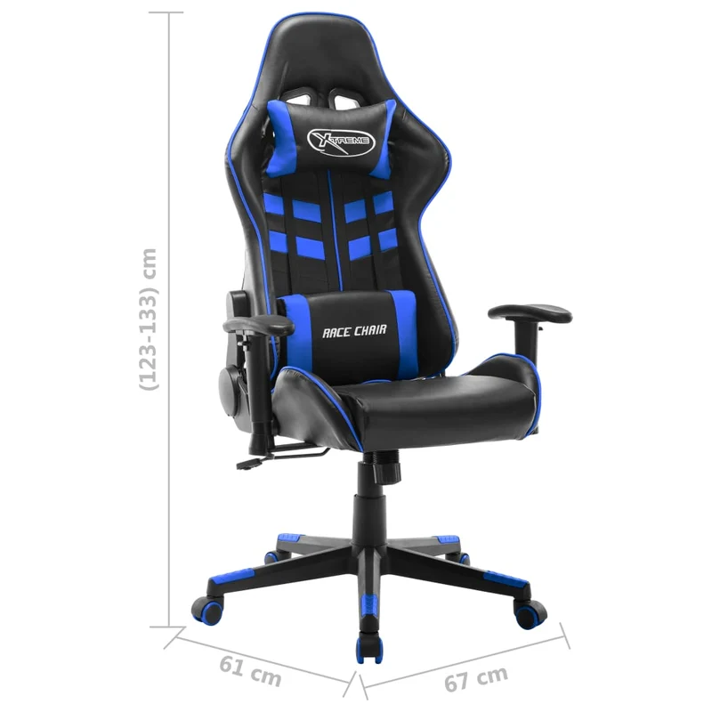 Fauteuil de bureau chaise gaming sur roulettes accoudoirs en PVC noir et bleu DEC025960