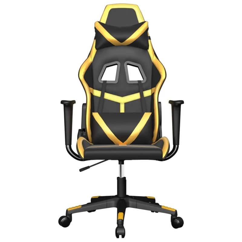 Fauteuil de bureau chaise gaming sur roulettes avec coussin lombaire en PVC noir et doré DEC025905