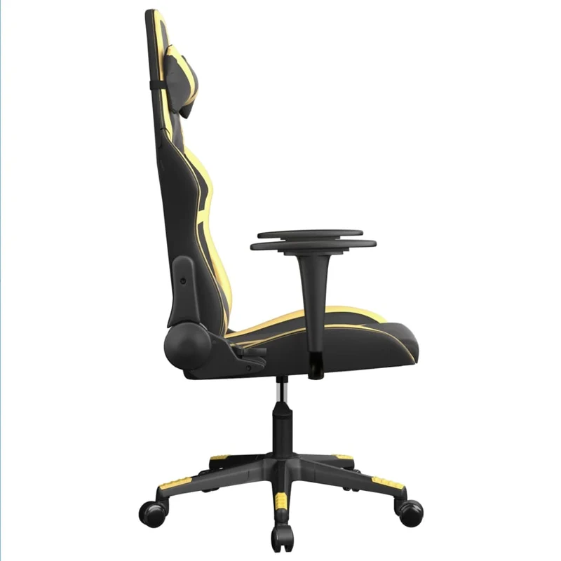 Fauteuil de bureau chaise gaming sur roulettes avec coussin lombaire en PVC noir et doré DEC025905