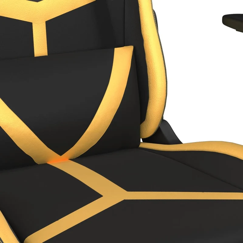 Fauteuil de bureau chaise gaming sur roulettes avec coussin lombaire en PVC noir et doré DEC025905