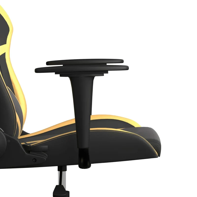 Fauteuil de bureau chaise gaming sur roulettes avec coussin lombaire en PVC noir et doré DEC025905