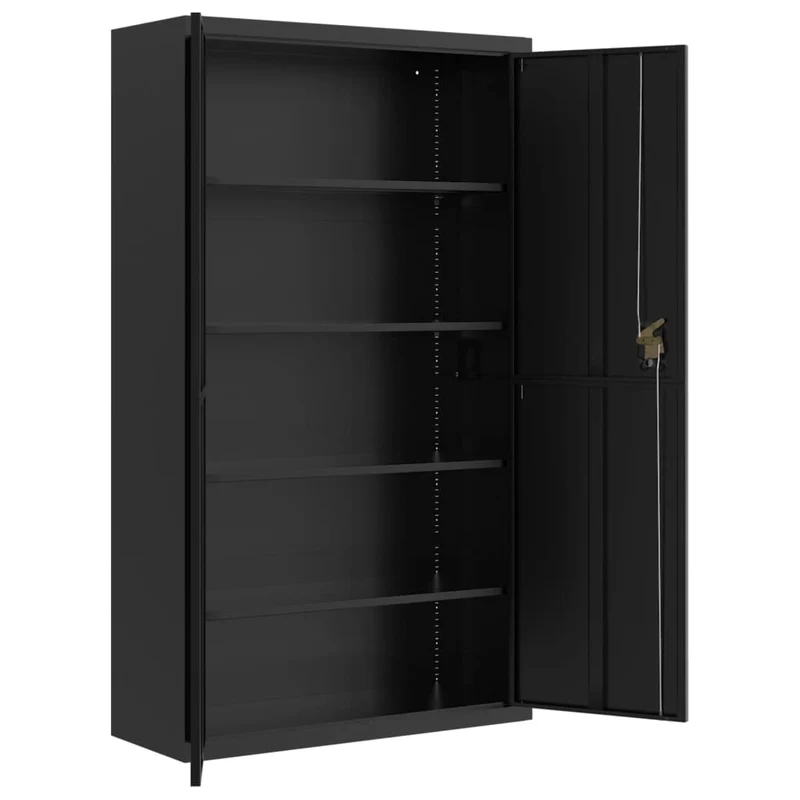 Caissons à tiroirs meuble de bureau 4 étagères réglables 105 x 40 x 180 cm en acier noir DEC024584