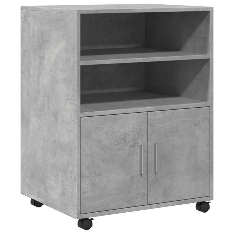 Meuble de bureau sur roulettes armoire de rangement étagères et portes 60 x 48 x 81 cm en bois d'ingénierie couleur gris béton DEC024495