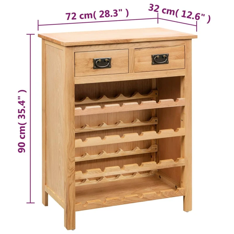 Casier range bouteilles étagère de rangement jusqu'à 24 bouteilles de vin 72 x 32 x 90 cm bois de chêne massif brun DEC024272